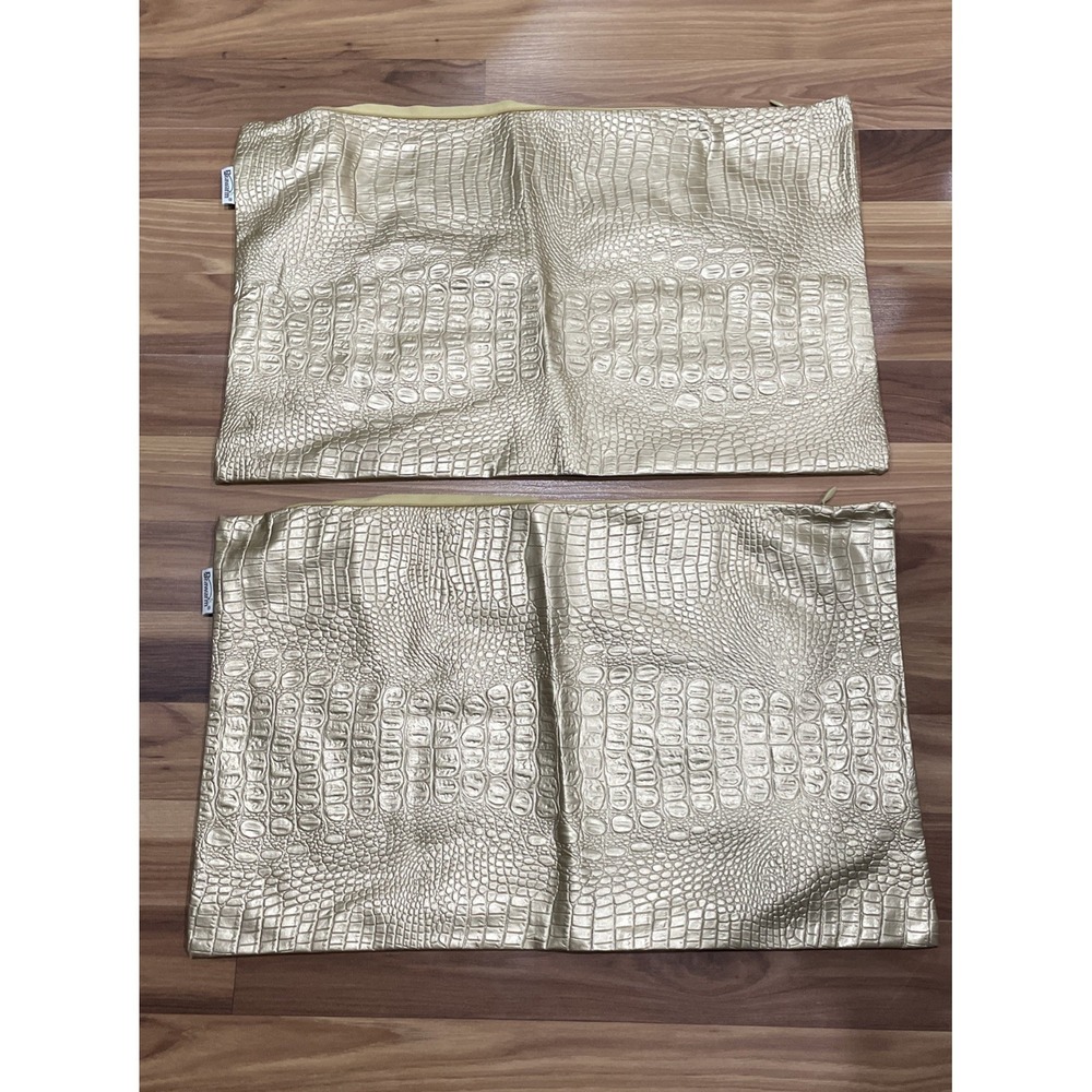 BRAWARM Gold Faux Croc Leather Throw Pillow Case Set Of 2 Size 20" X 12" in NEW